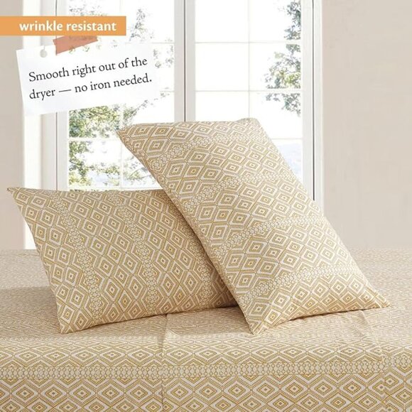 🆕King Bed Sheet Cream Medium Weight Matching Pillowcases Soft & Wrinkle Bed Set - Picture 2 of 6